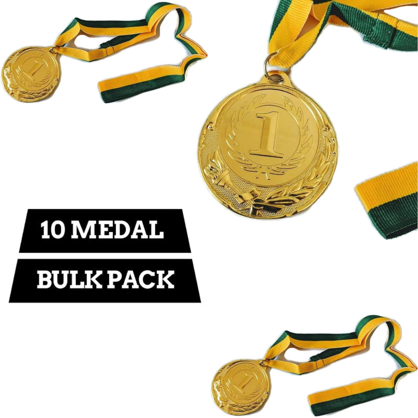 10x METAL WINNER GOLD MEDAL 1st Party Favours Sports Day 40cm Ribbon BULK-1