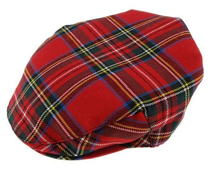 Stratford England Tartan Flat Hat Wool Country Driving Fishing Cap Linney - Royal Stewart