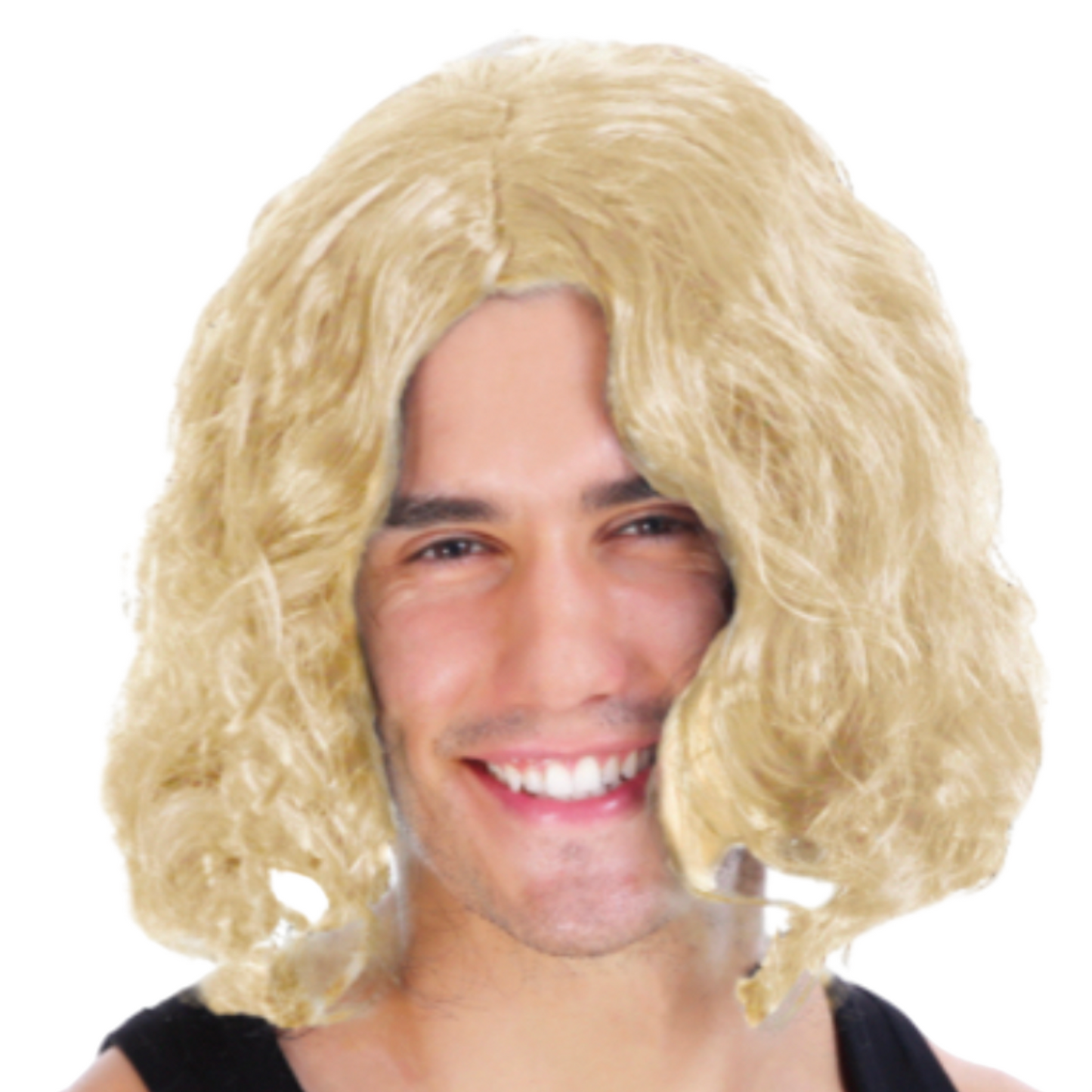MENS WAVY WIG Curly Long Hair Disco Punk Rock Party Costume 60s 70s - Blonde-3