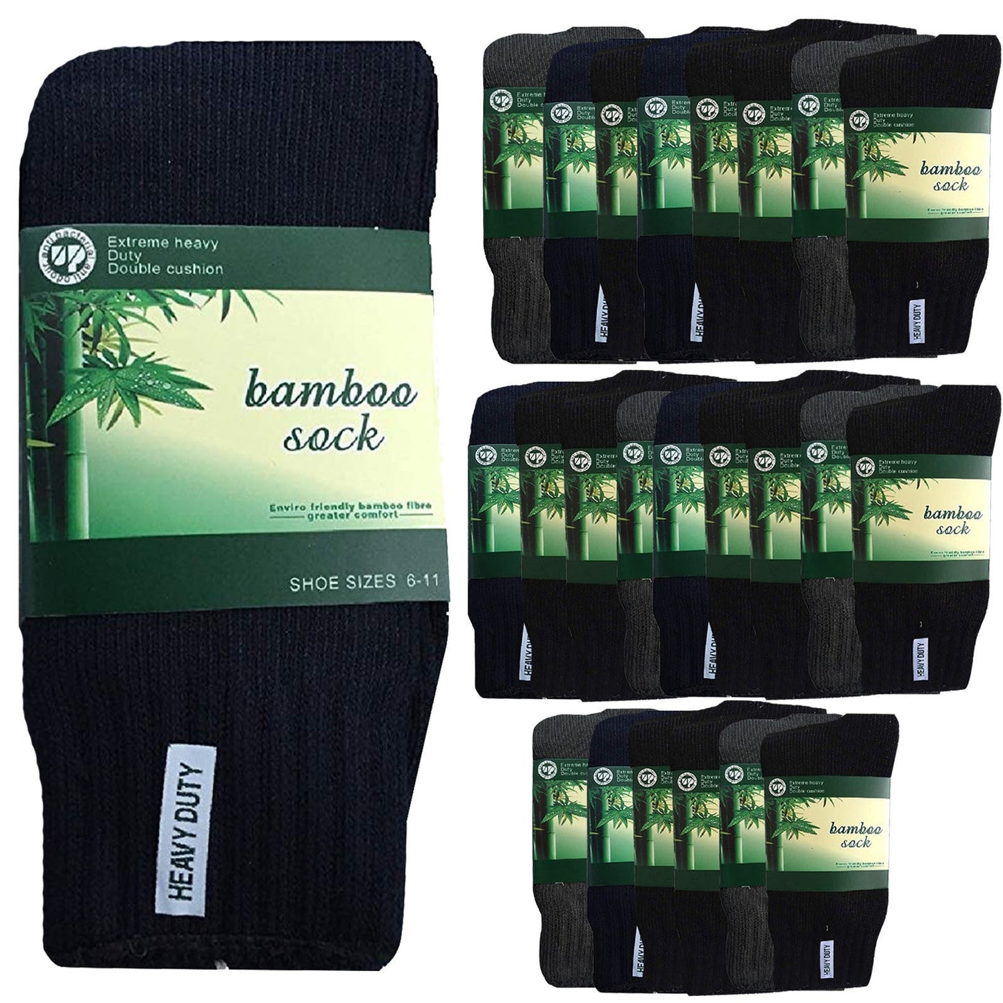 24 Pairs BAMBOO SOCKS Mens Heavy Duty Premium Thick Work Socks Cushion BULK-3
