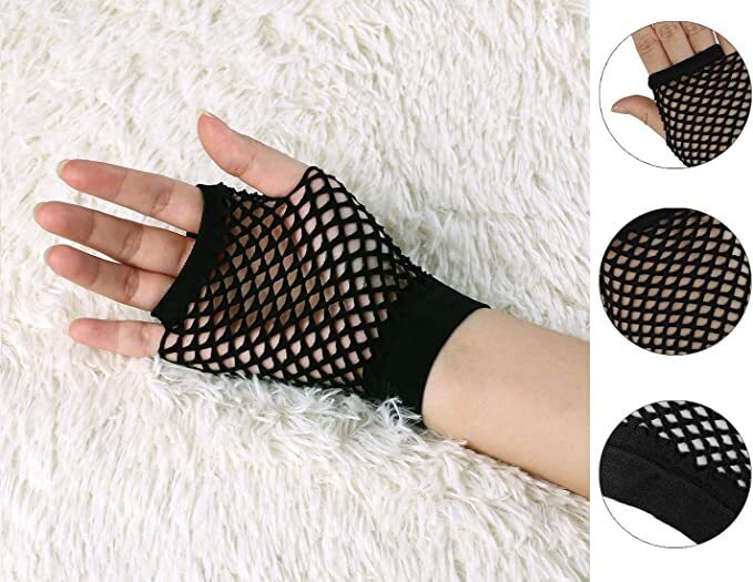 24 Pair Fishnet Gloves Fingerless Wrist Length 70s 80s Costume Party - Black-4