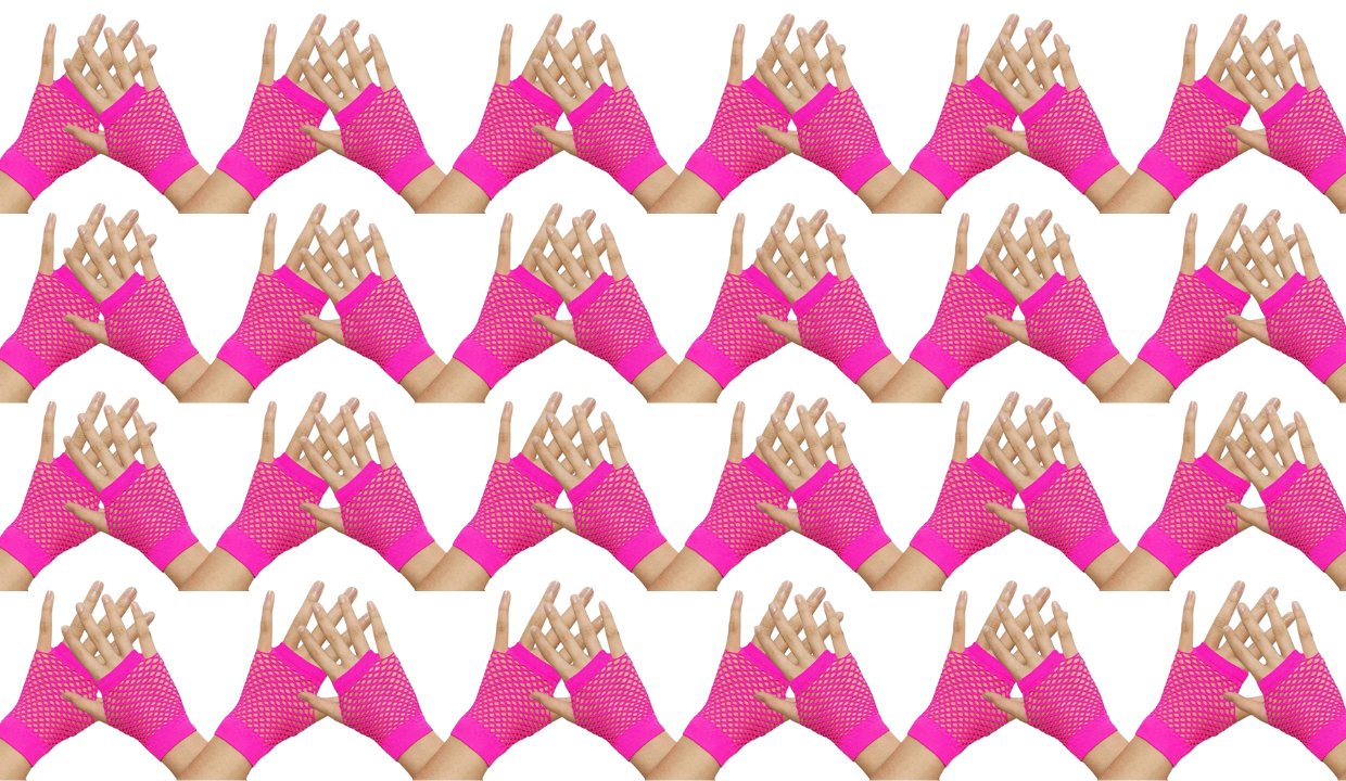 24 Pair Fishnet Gloves Fingerless Wrist Length 70s 80s Costume Party - Hot Pink-1