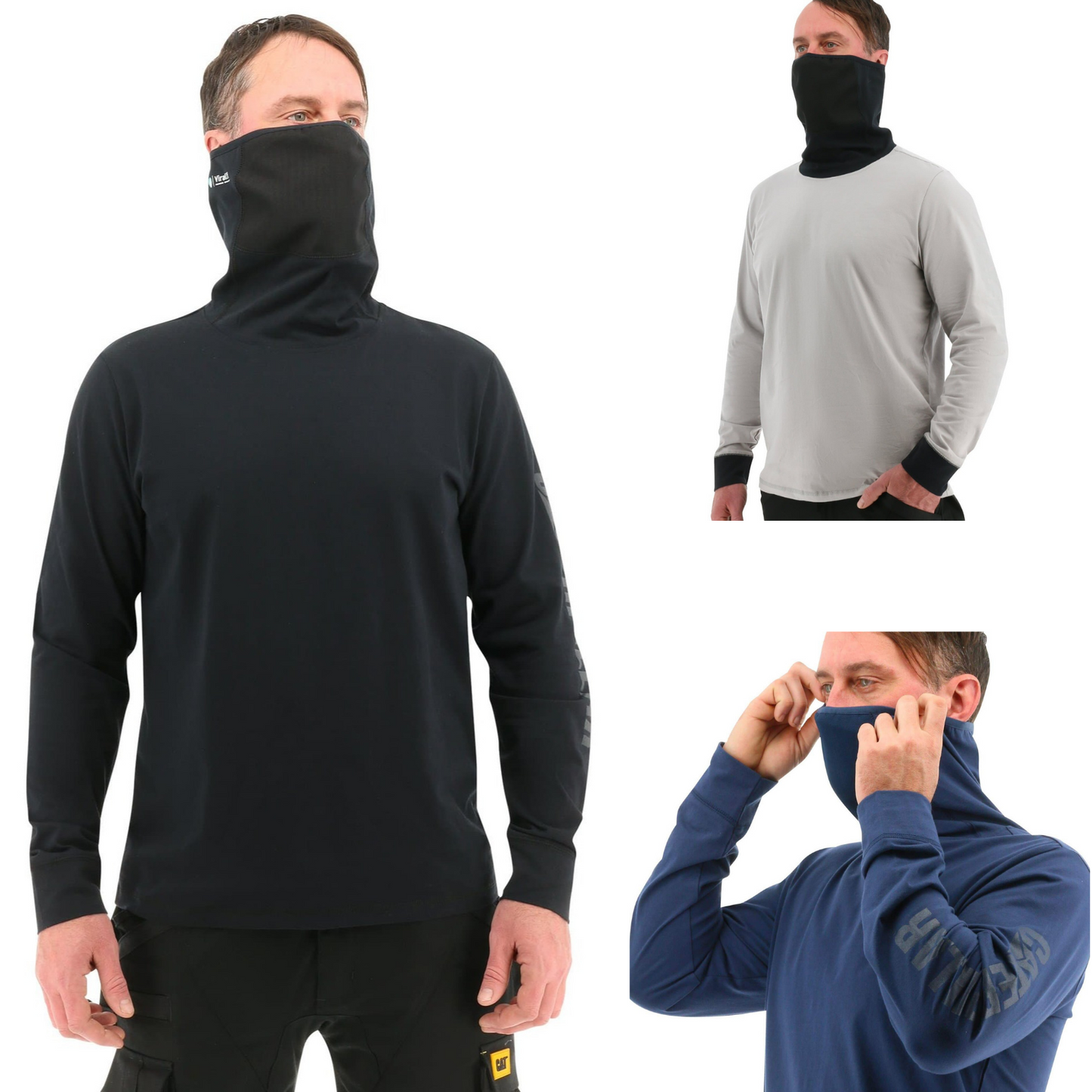 Caterpillar Mens ViralOff¨ Long Sleeve Gaiter Tee with Face Covering Top Shirt CAT-1