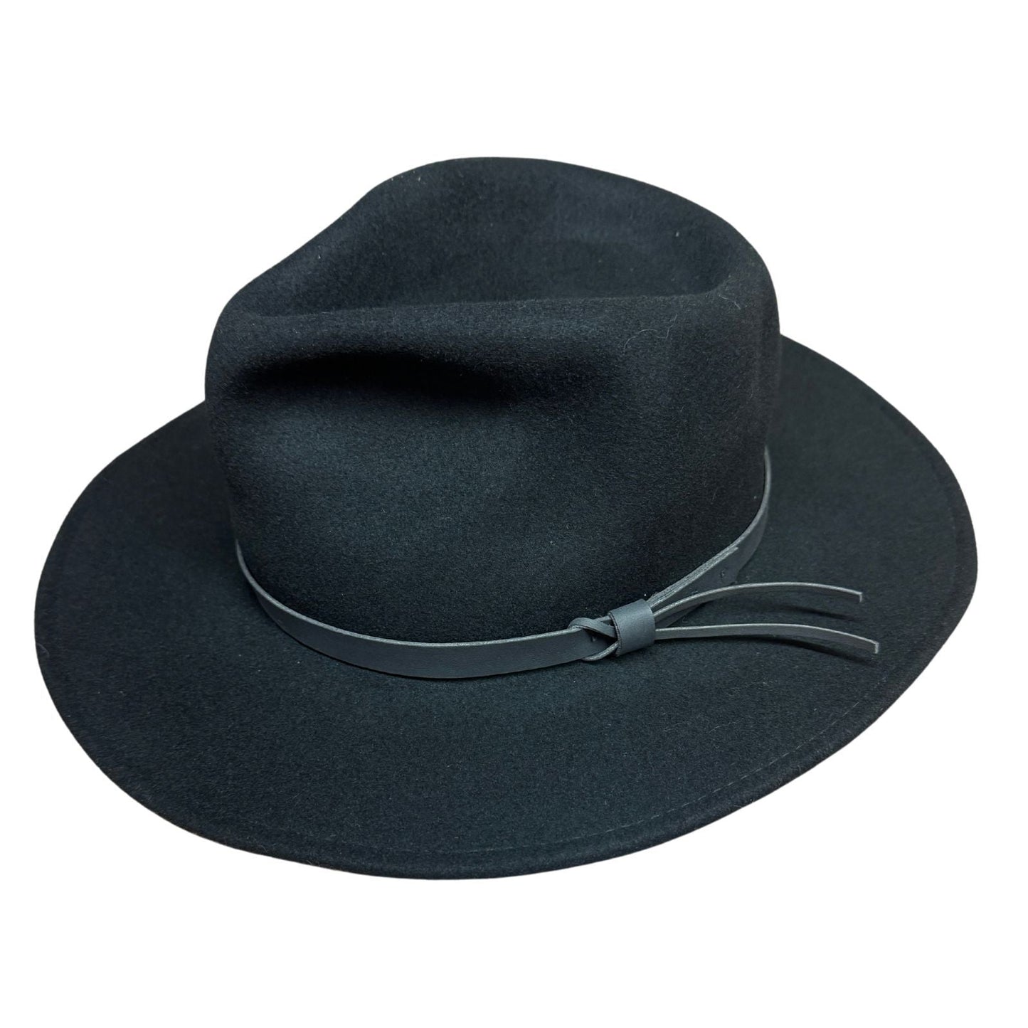 100% Soft Wool Felt Western Cowboy Hat with Leather Trim in Black S (57cm)-1