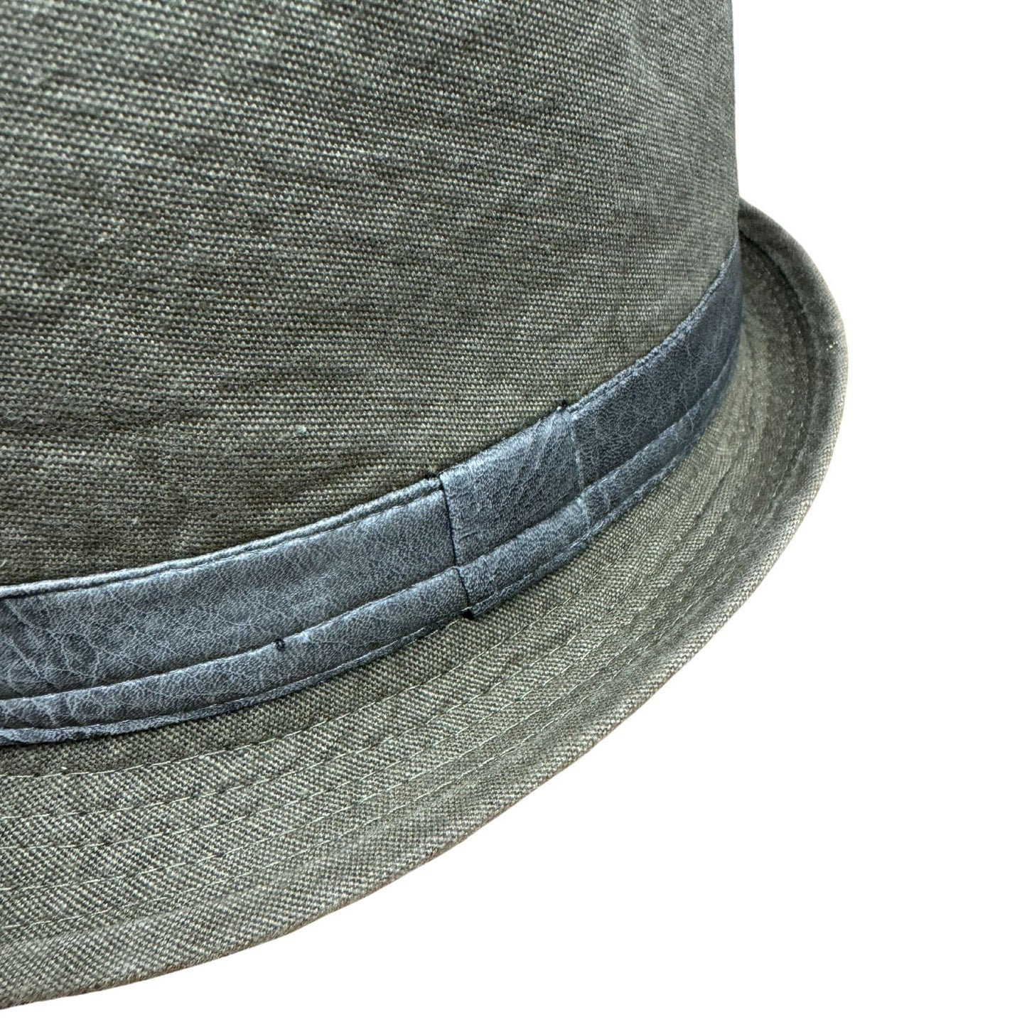 Avenel Washed Canvas Trilby Hat with Leather Look Trim - Khaki-4