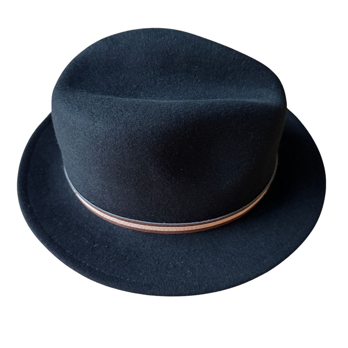 Mens 100% Wool Casual Felt Safari Hat with Two Tone Leather Look Trim in Black-4