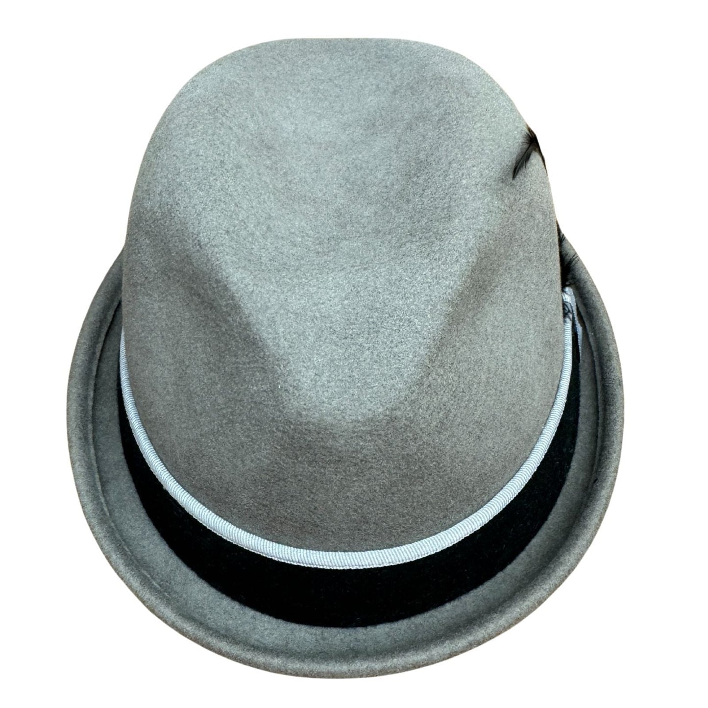 100% Wool Mens Stingy Gutter Brim Felt Hat with Petersham Trim in Grey M - Black/White Feathers-3