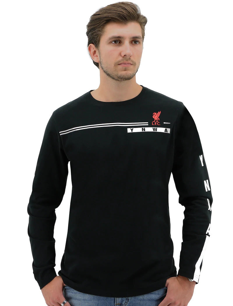 Liverpool FC Mens Long Sleeve Crew T Shirt Tee Top Soccer Football YNWA - Black-0