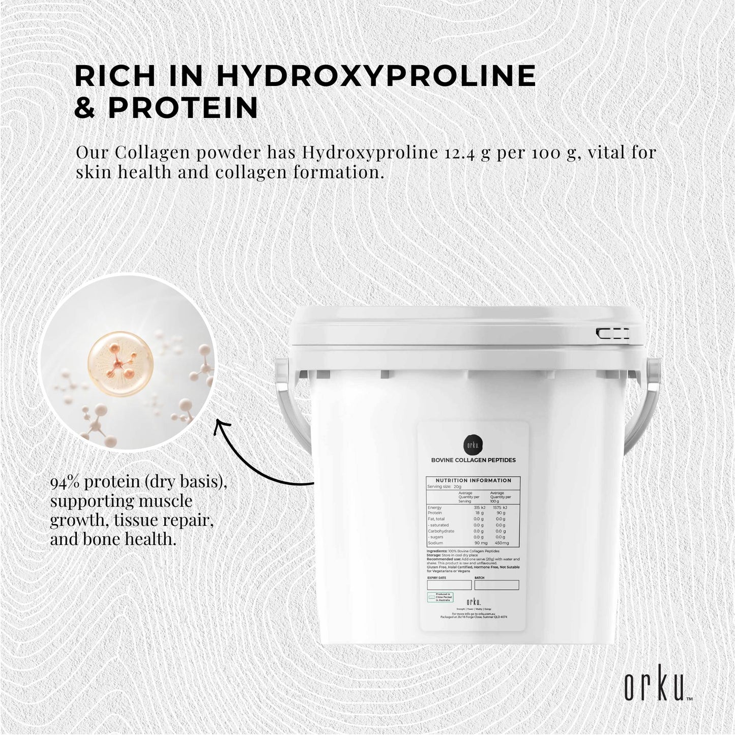 2.5Kg Collagen Powder Bucket - Bovine Protein Peptide Supplement Unflavoured-4