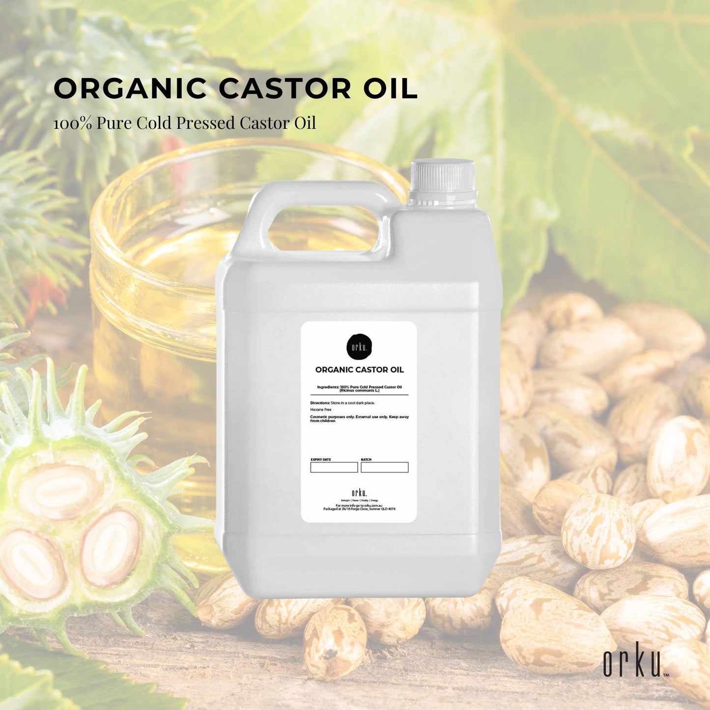 5L Organic Castor Oil - Hexane Free Cold Pressed Anti Oxidant Skin Hair Care-1