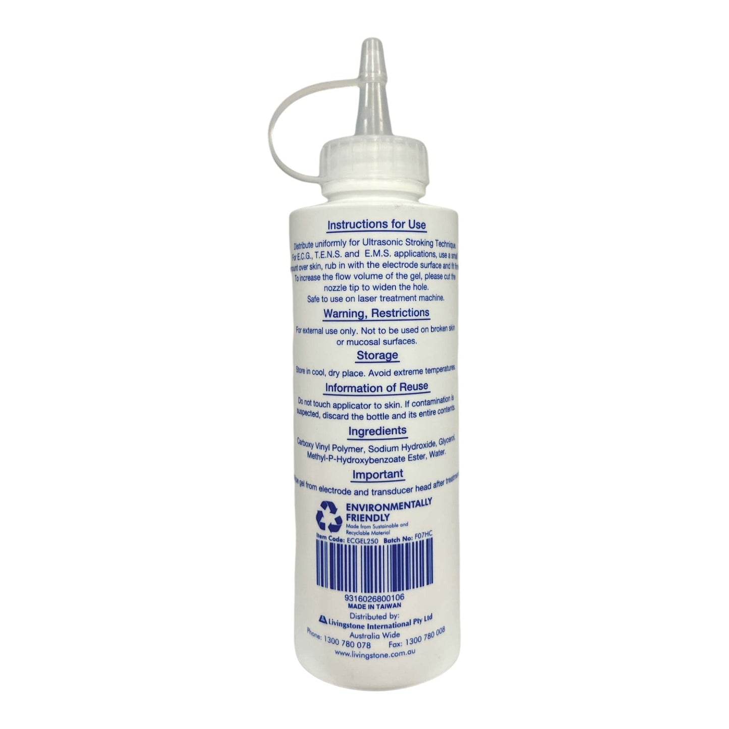 2x Livingstone 250ml Conductive Ultrasound Lubricating Gel - Squeeze Bottle-2