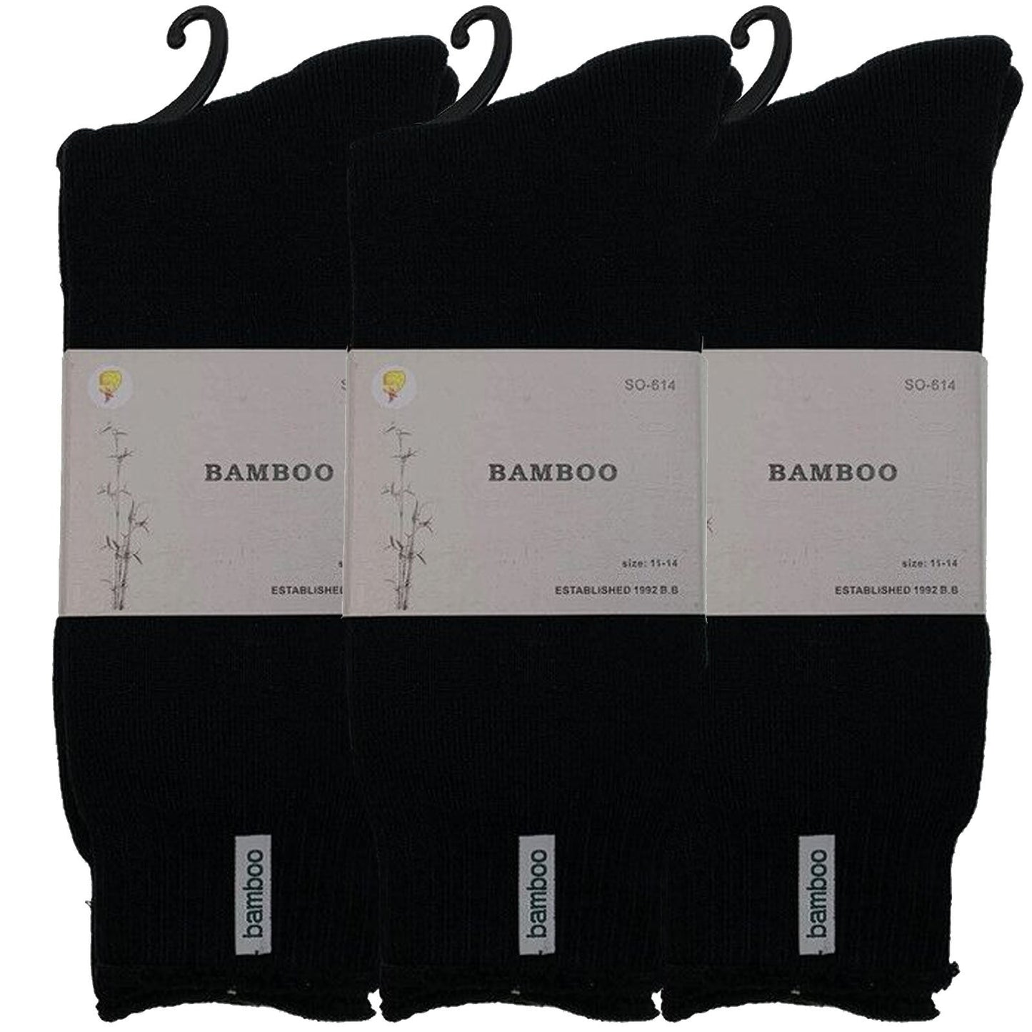 3 Pairs PREMIUM BAMBOO SOCKS Mens Heavy Duty Thick Work Socks BULK Cushion - Black