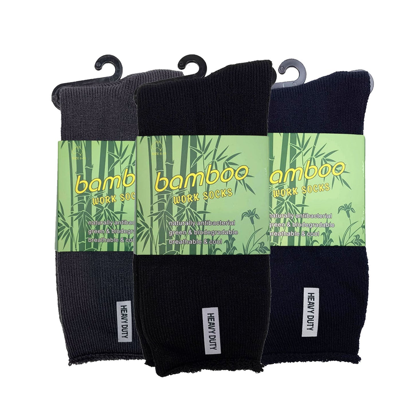 3 Pairs Mens Bamboo Rich Work Socks Thick Cushioned Anti Odour - Assorted
