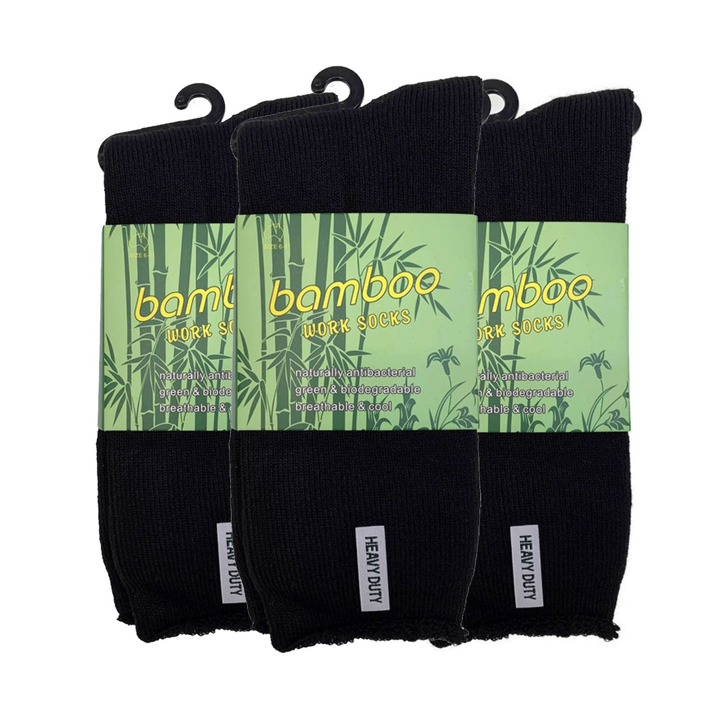 3 Pairs Mens Bamboo Rich Work Socks Thick Cushioned Anti Odour - Black