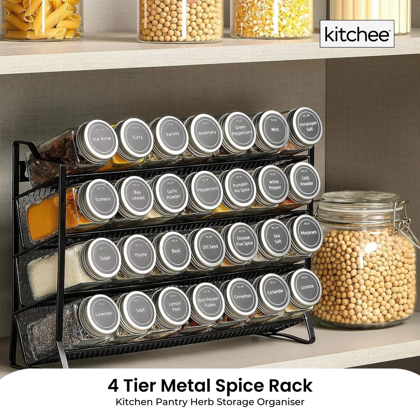 4 Tier Metal Spice Rack - Kitchen Pantry Herb Storage Organiser-1