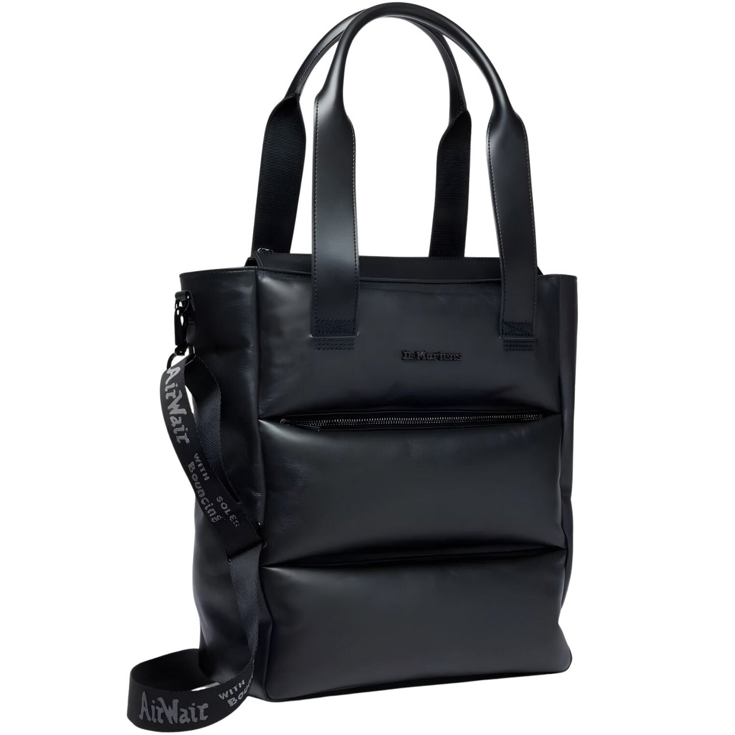 Dr. Martens Padded Leather Tote Bag Crossbody Strap Zip Closure in Black Sendal