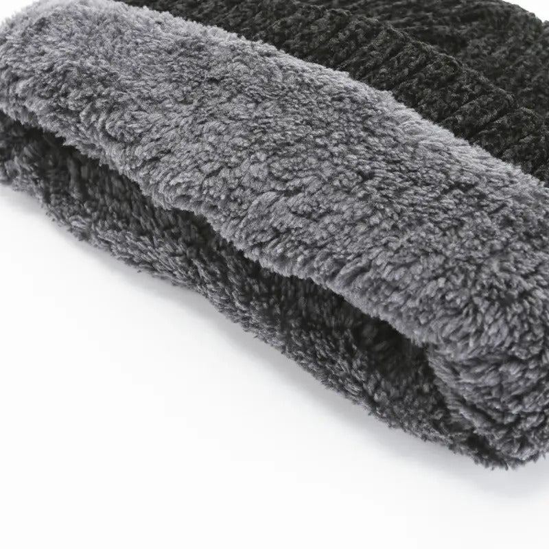 Winter Knitted Hat Men Women Warm Thick Beanie Fleece Ski Cap Outdoor Thermal - Black-2