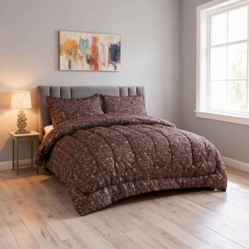 Queen Comforter Full Set w/ Fitted Sheet, 4 Pillow Covers & Comforter - Flowers (6 Piece Set)