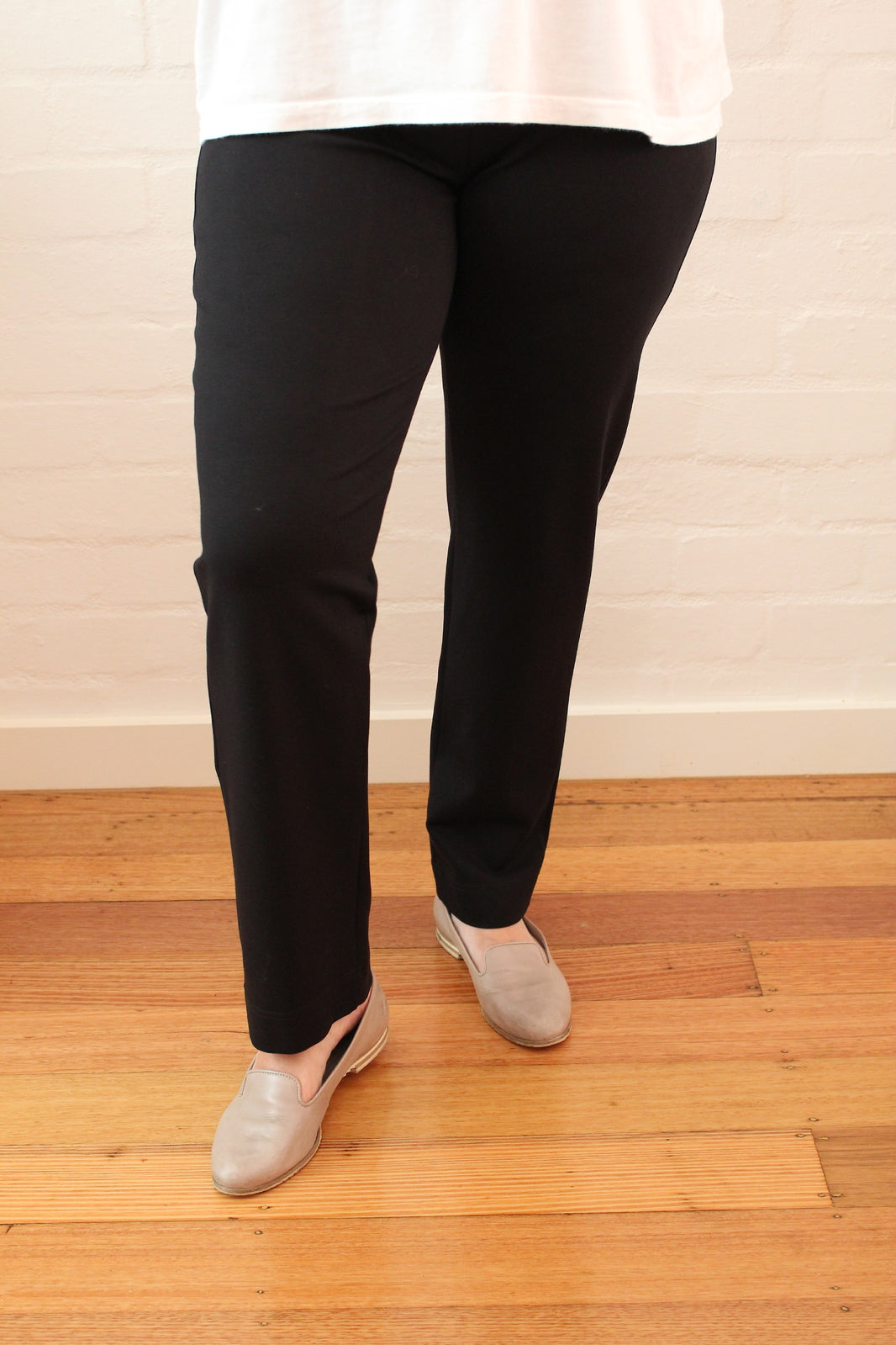 idyl Womens Full Length Ponte Pants - Black (Straight Leg Stretch & Elastic Waist)-4