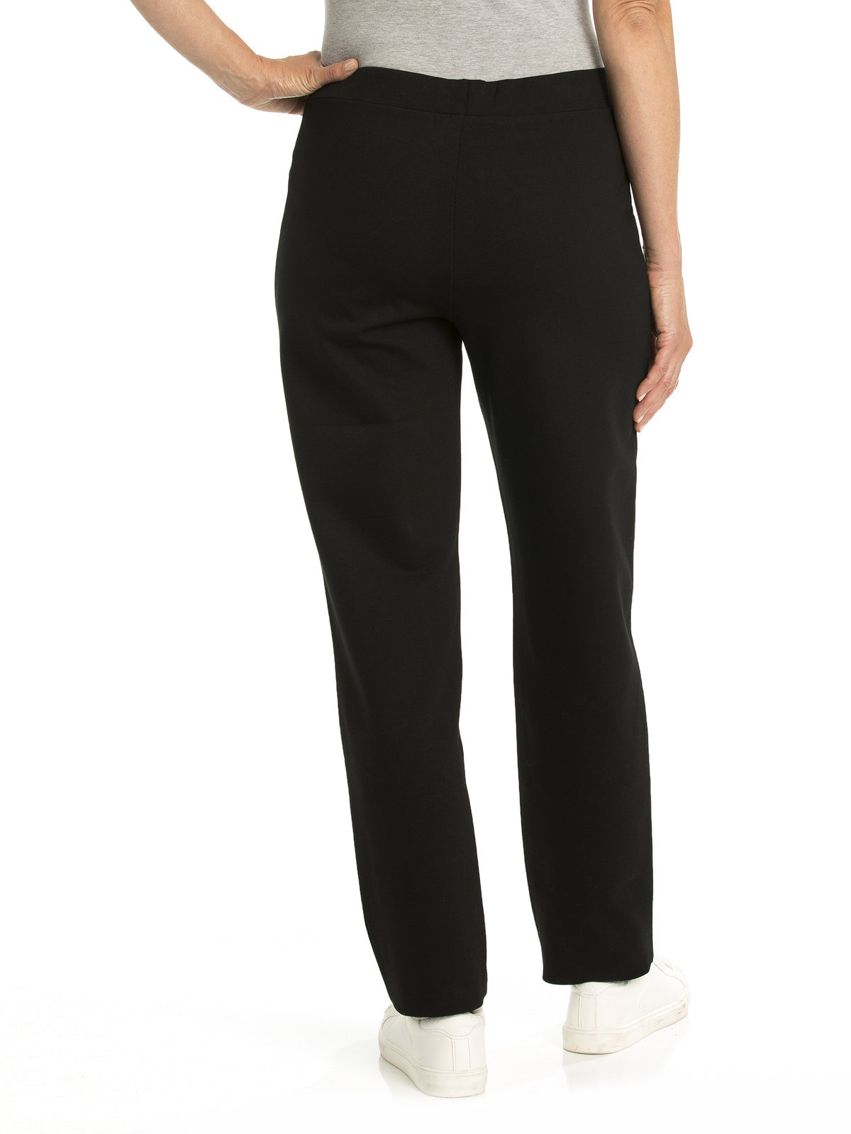Women's Ponte Pants Straight Leg Stretch Elastic Waist Knit Warm Winter Ladies - Black-3