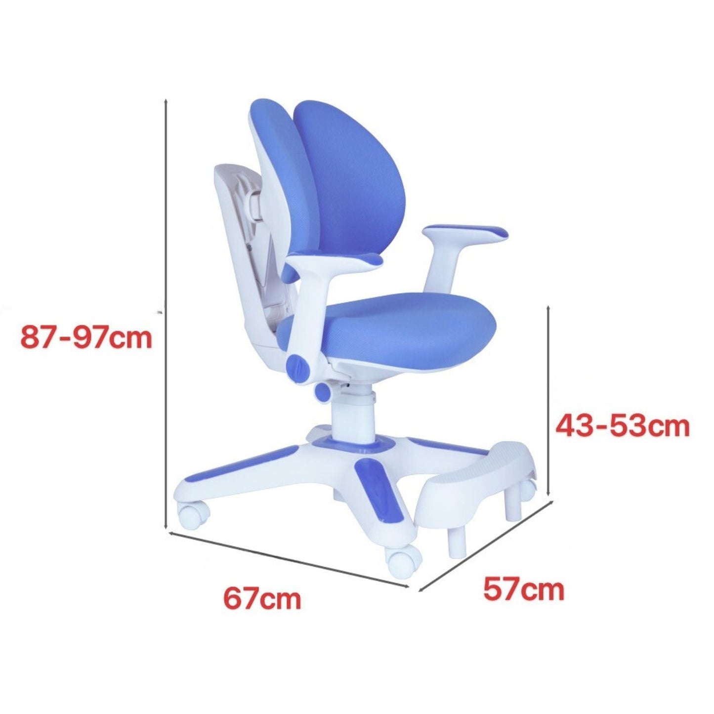 2x Ergonomic Study Chairs for Kids - Height Adjustable - Blue-4