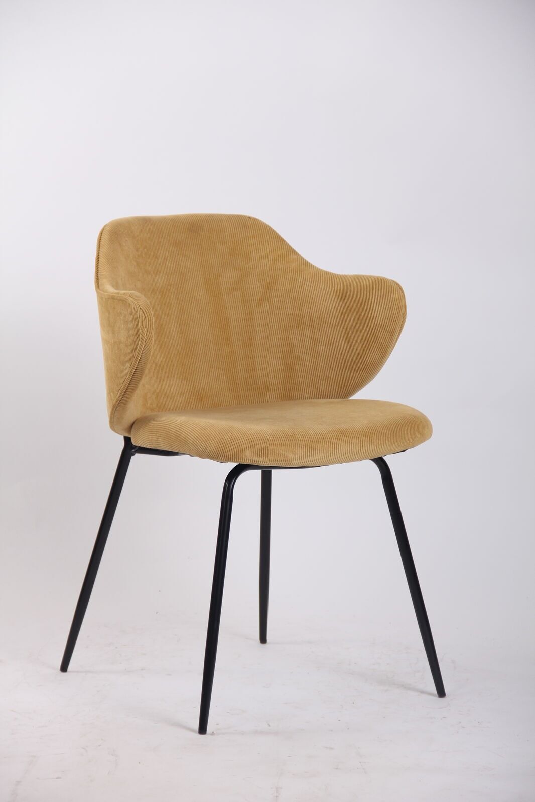 Set of 6 Dining Chairs Corduroy Cord Fabric with Metal Legs in Mustard Yellow