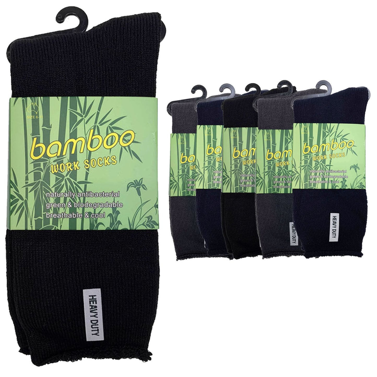 6 Pairs Mens Bamboo Rich Work Socks Thick Cushioned Anti Odour - Assorted