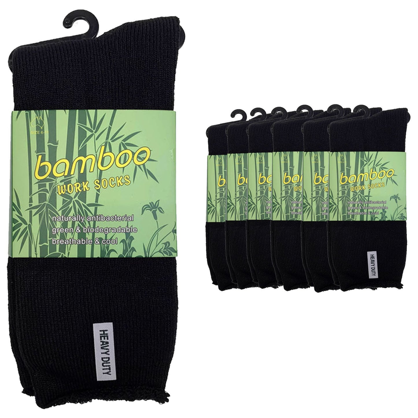 6 Pairs Mens Bamboo Rich Work Socks Thick Cushioned Anti Odour - Black