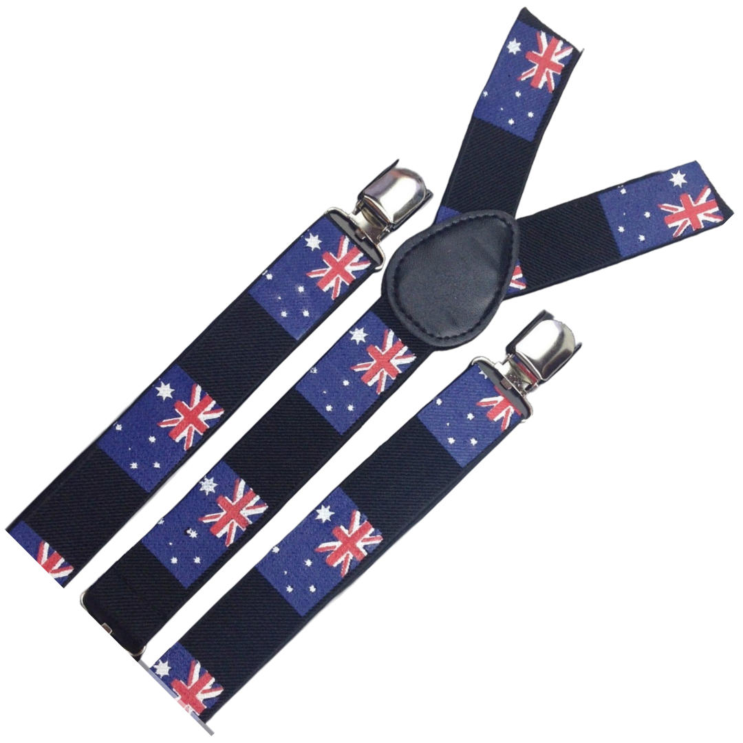 6x Mens Suspenders Braces Adjustable Strong Clip On Elastic Formal Wedding BULK - Australia Flag
