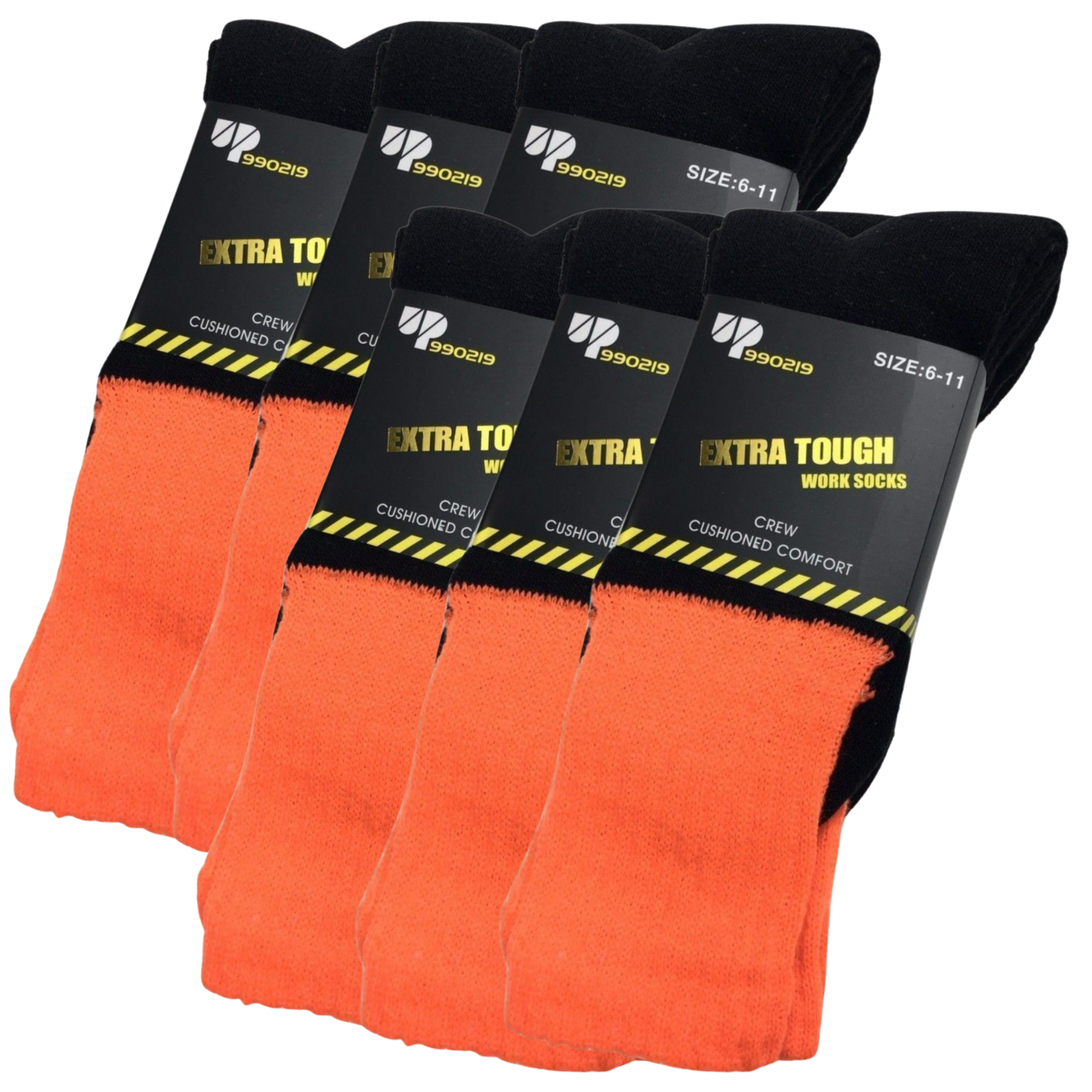 6x Pairs HI VIS SOCKS Workwear Work Safety Tradie High Visibility Fluro - Orange-3
