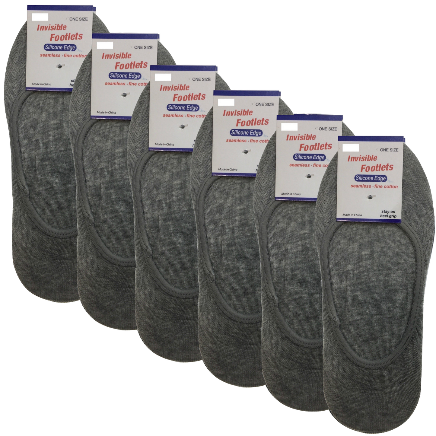 6x NO SHOW COTTON SOCKS Non Slip Heel Grip Low Cut Invisible Footlet Seamless - Grey