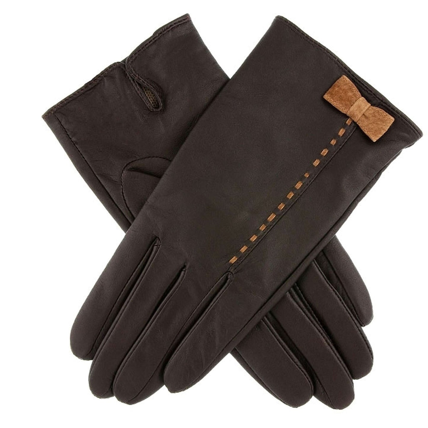Dents Womens Fern Leather Bow Gloves - Mocca/Chilli-0