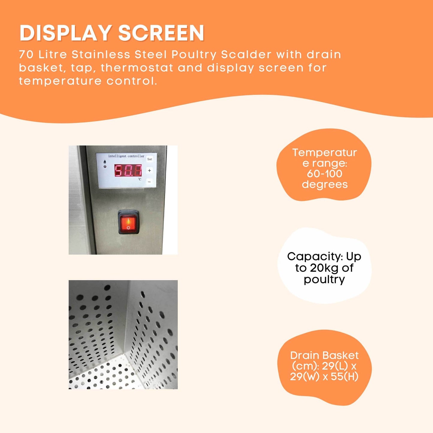 70L Electric Chicken Scalder Machine - Stainless Steel Poultry Turkey Scalding-4
