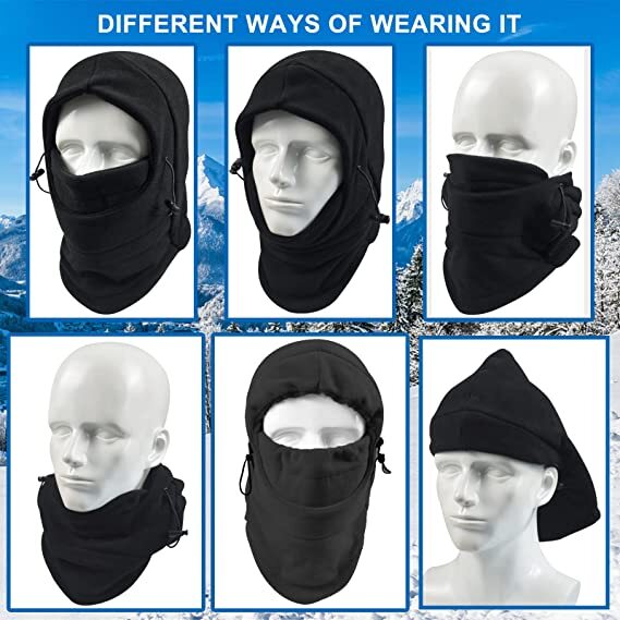 2x Windproof Thermal Fleece Balaclava Beanie Hat Full Face Mask Ski - Black-2