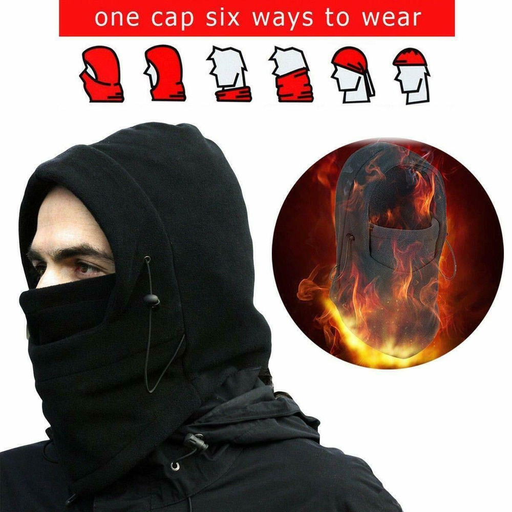 2x Windproof Thermal Fleece Balaclava Beanie Hat Full Face Mask Ski - Black-3