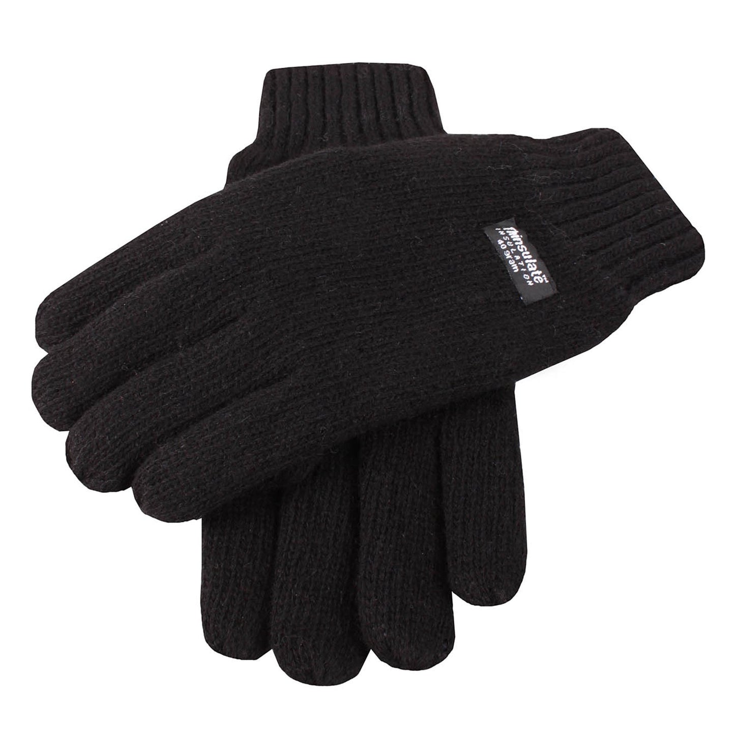 Mens Wool Blend Thinsulate Lined Knitted Gloves - Black-6
