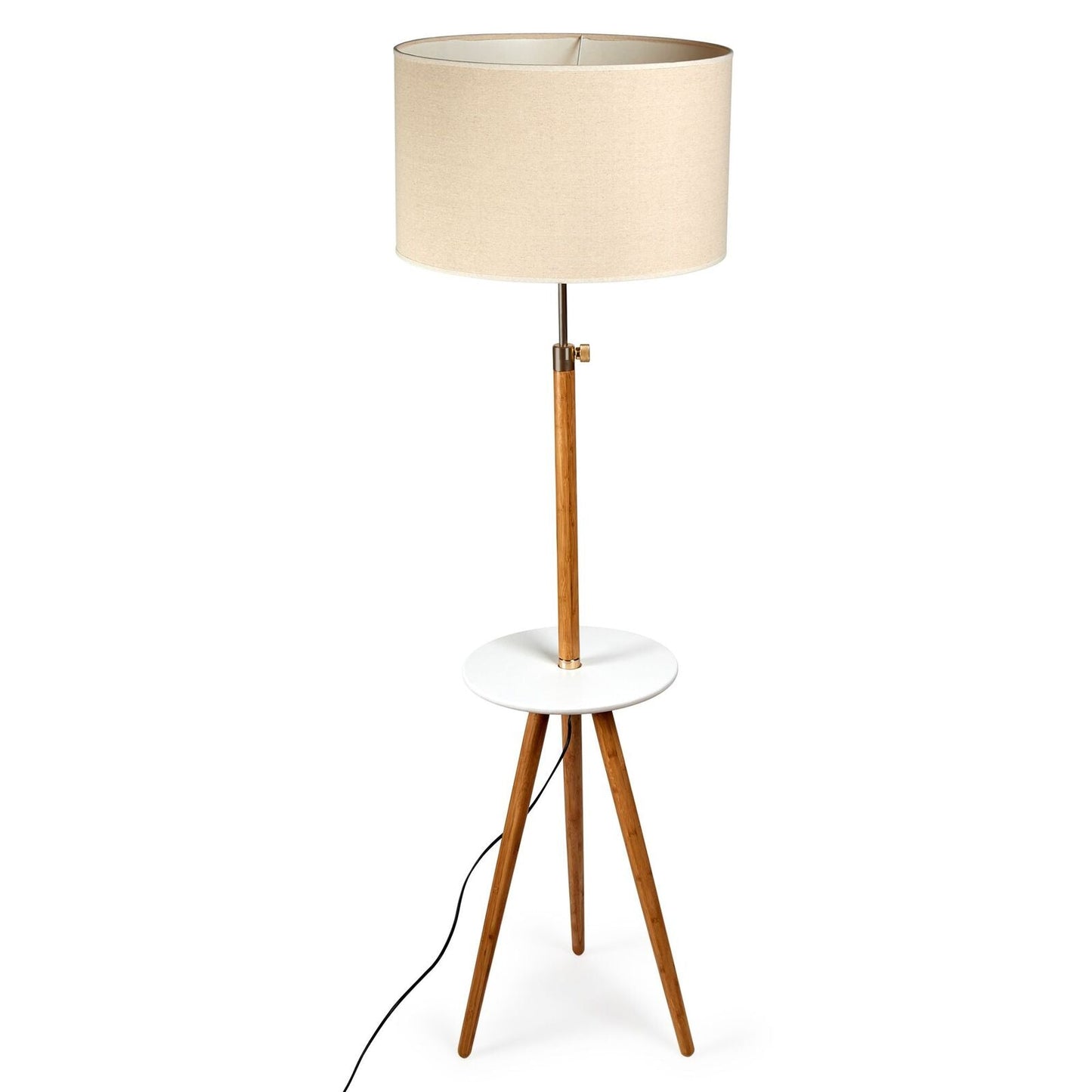 165cm Adjustable Bamboo Tripod Floor Lamp with Linen Shade & Built-In Table-2
