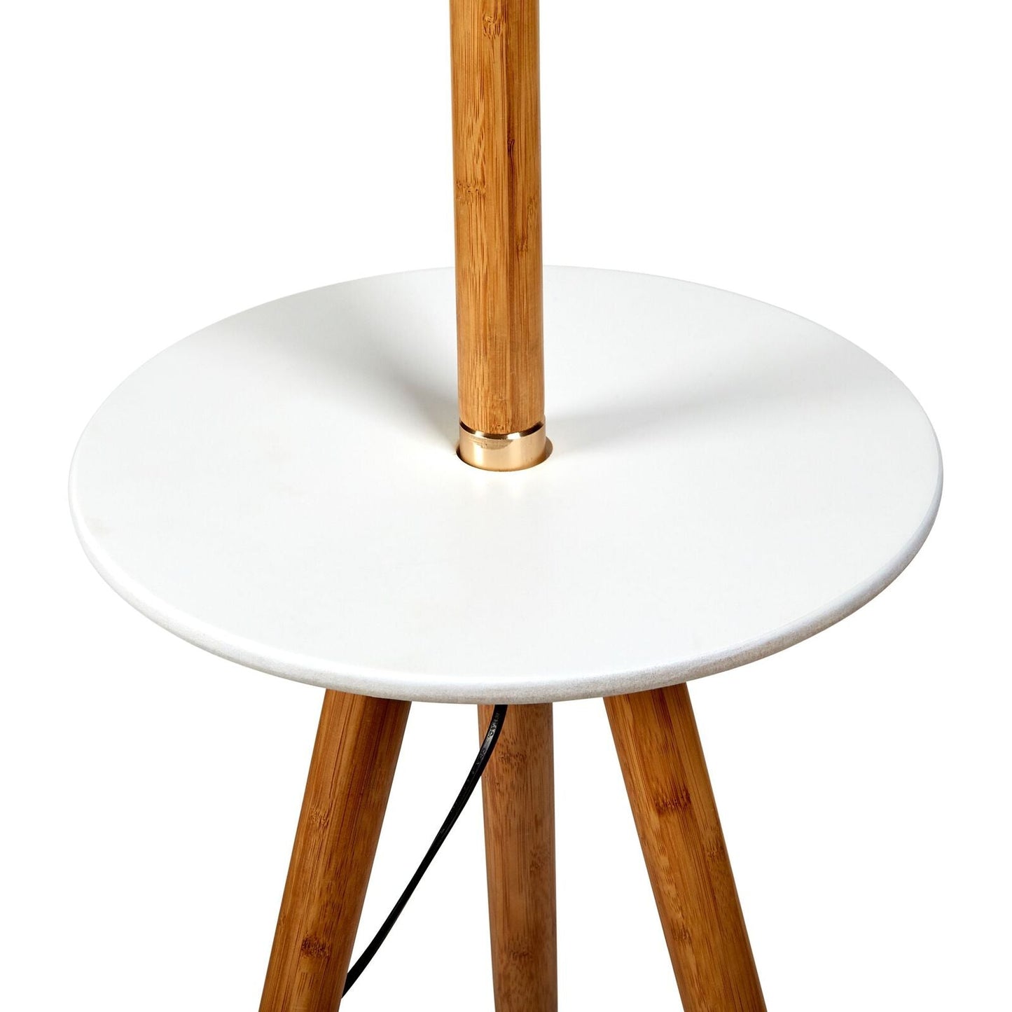 165cm Adjustable Bamboo Tripod Floor Lamp with Linen Shade & Built-In Table-4