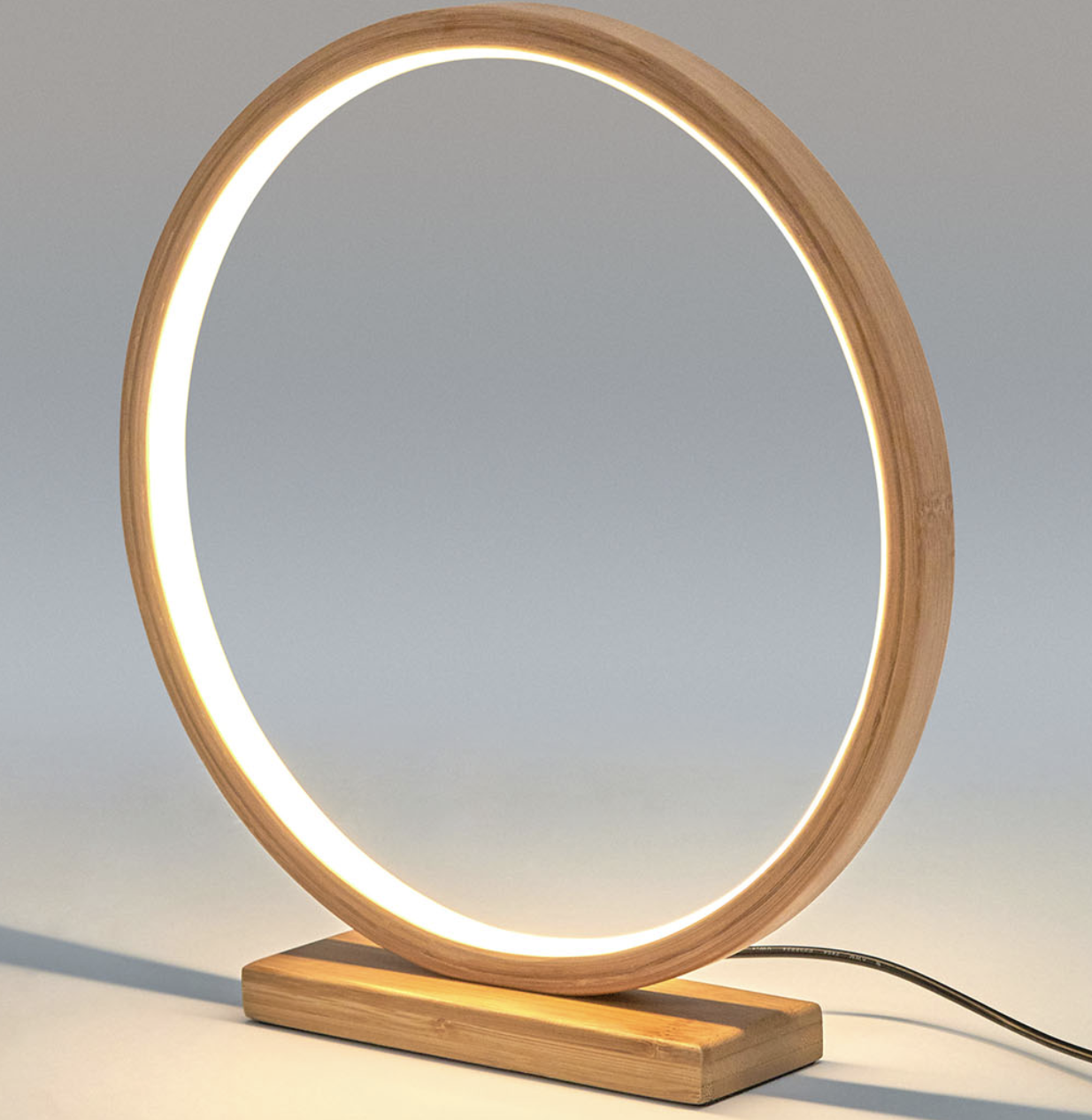 Bamboo Single Ring LED Lamp Light Modern Scandi Minimalistic - Natural-2