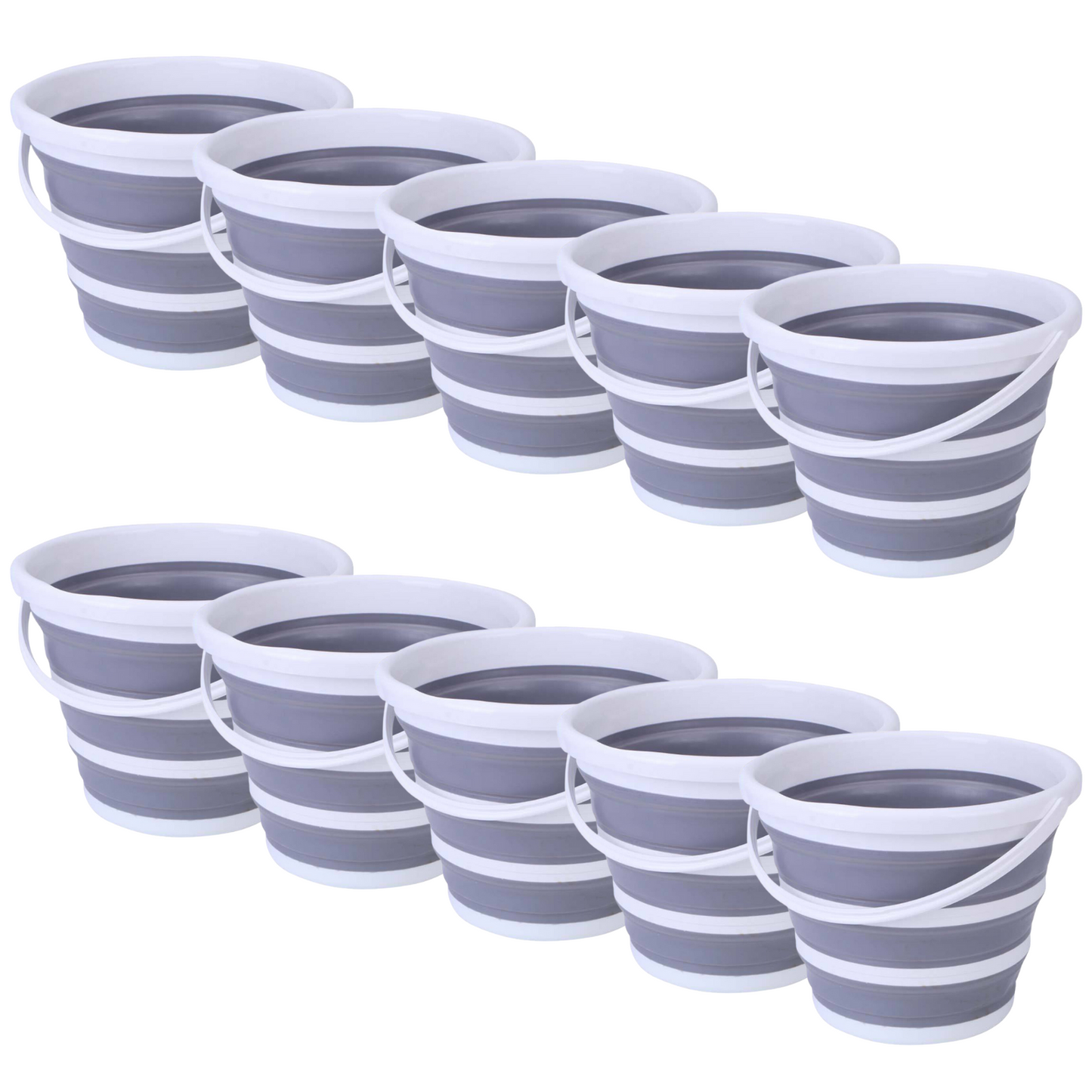 10x 10L Foldable Collapsible Bucket Silicone Hike/Camp/Fish Bulk - Grey/White-0