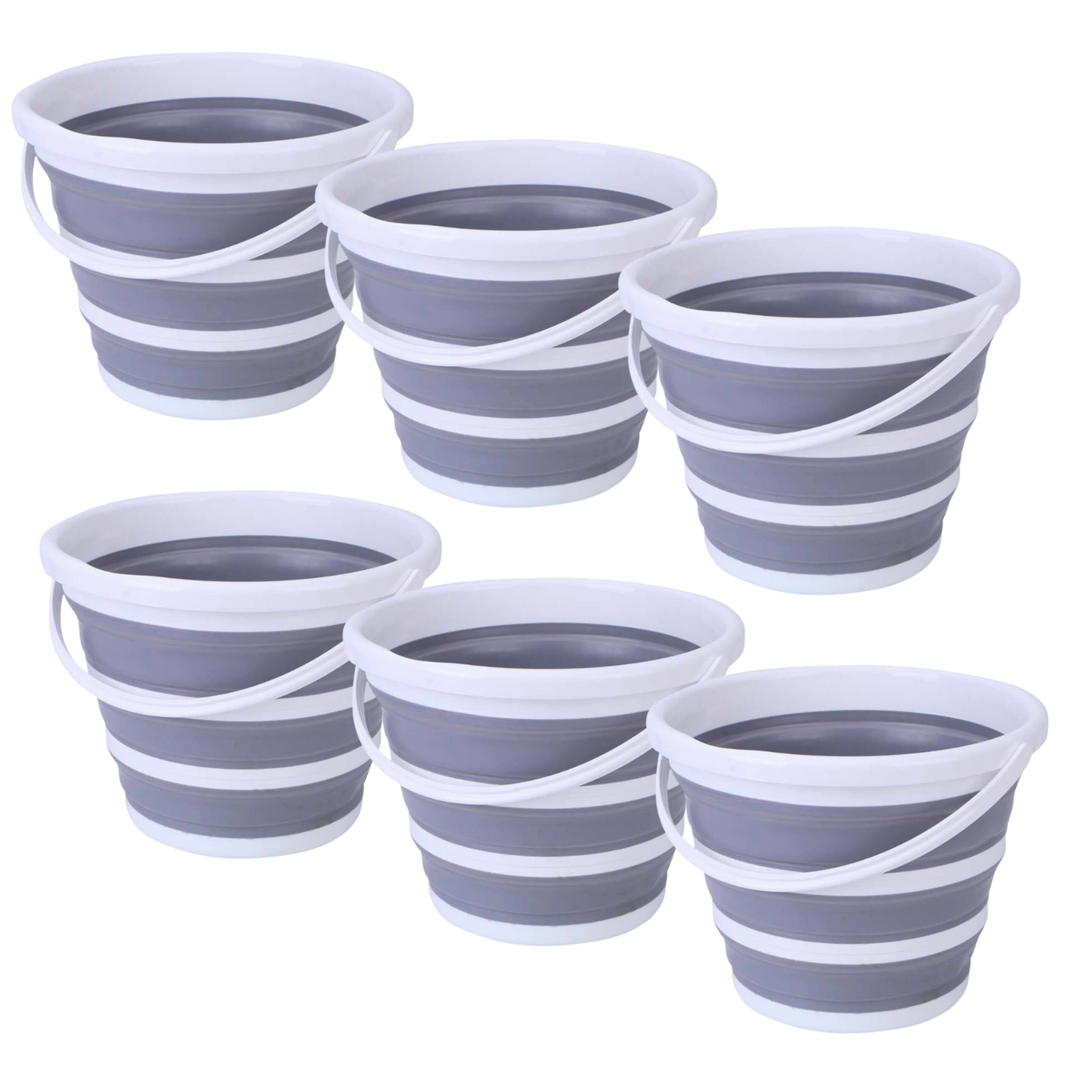 6x 10L Foldable Collapsible Bucket Silicone Hiking/Camping/Fishing - Grey/White-1