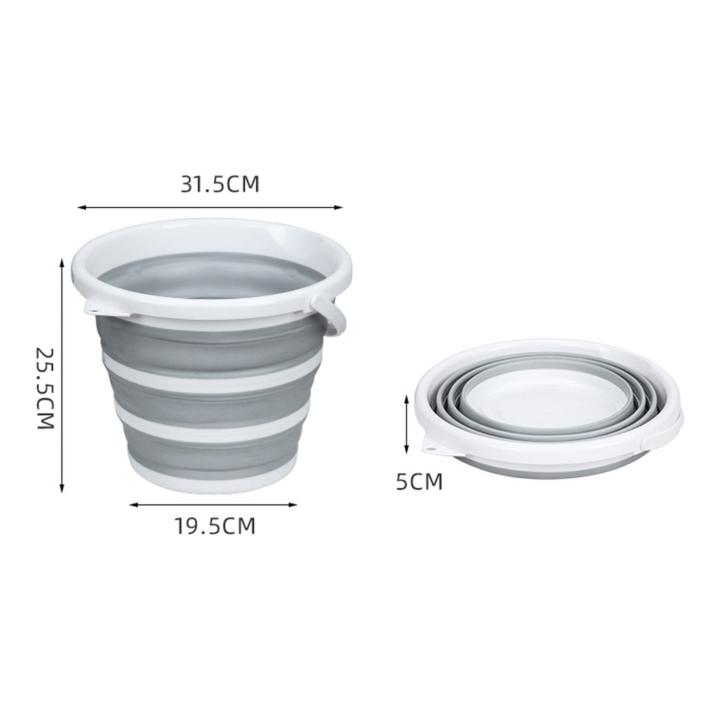 10 Litre Foldable Collapsible Bucket Silicone for Home/Hiking/Camping/Fishing - Grey/White-4