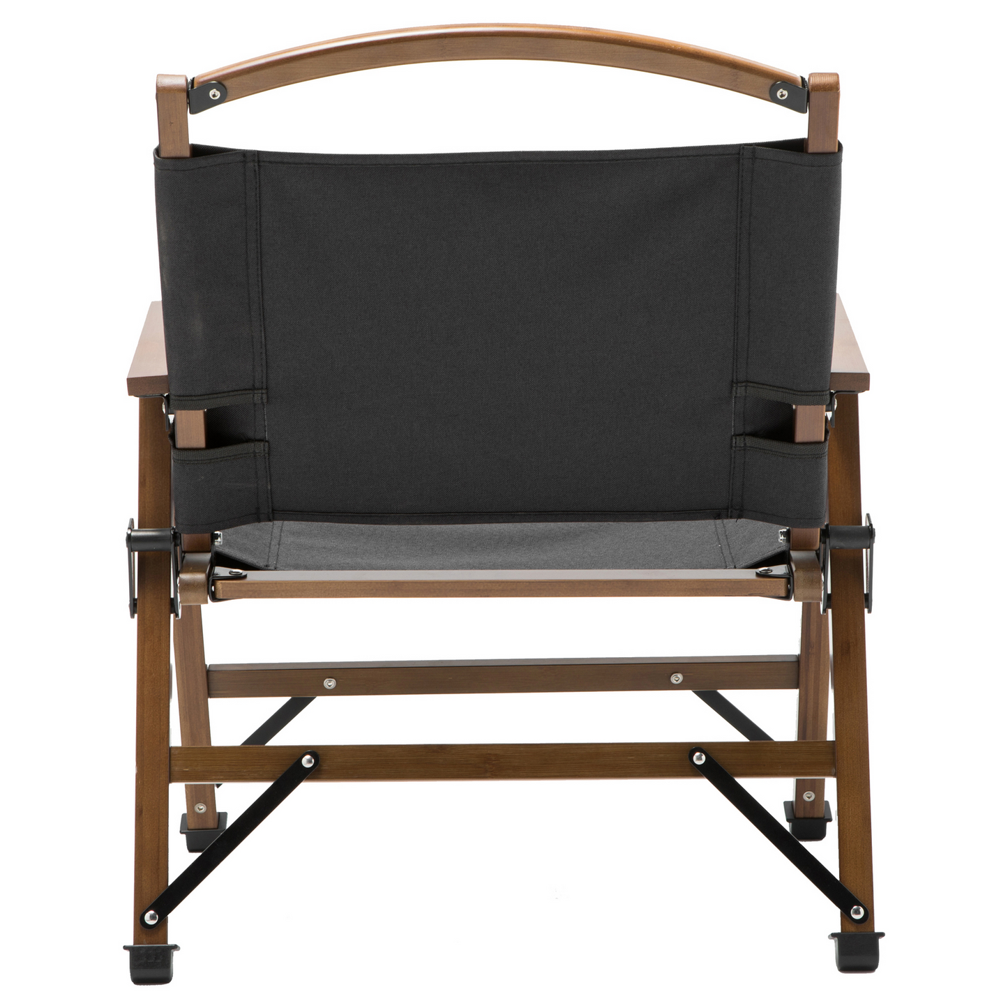 Bamboo Canvas Foldable Outdoor Camping Chair Wooden Travel Picnic Park - Black