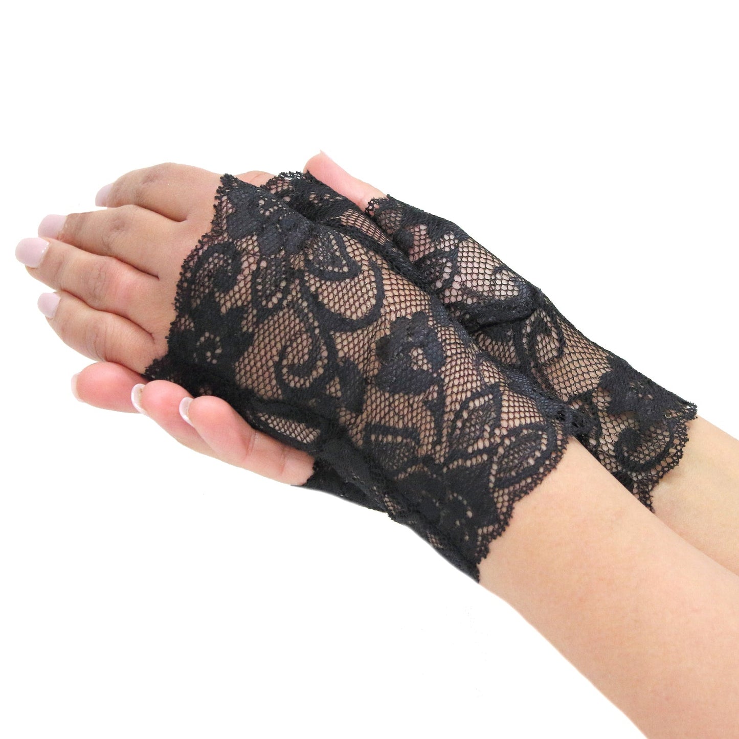 Dents Womens Lace Fingerless Mittens Gloves Ladies - Black-1