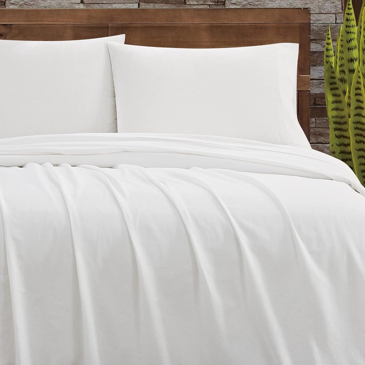 FRYE Cotton/Linen Blend 4-Piece Bed Sheet Set in White (Full/Double Size)