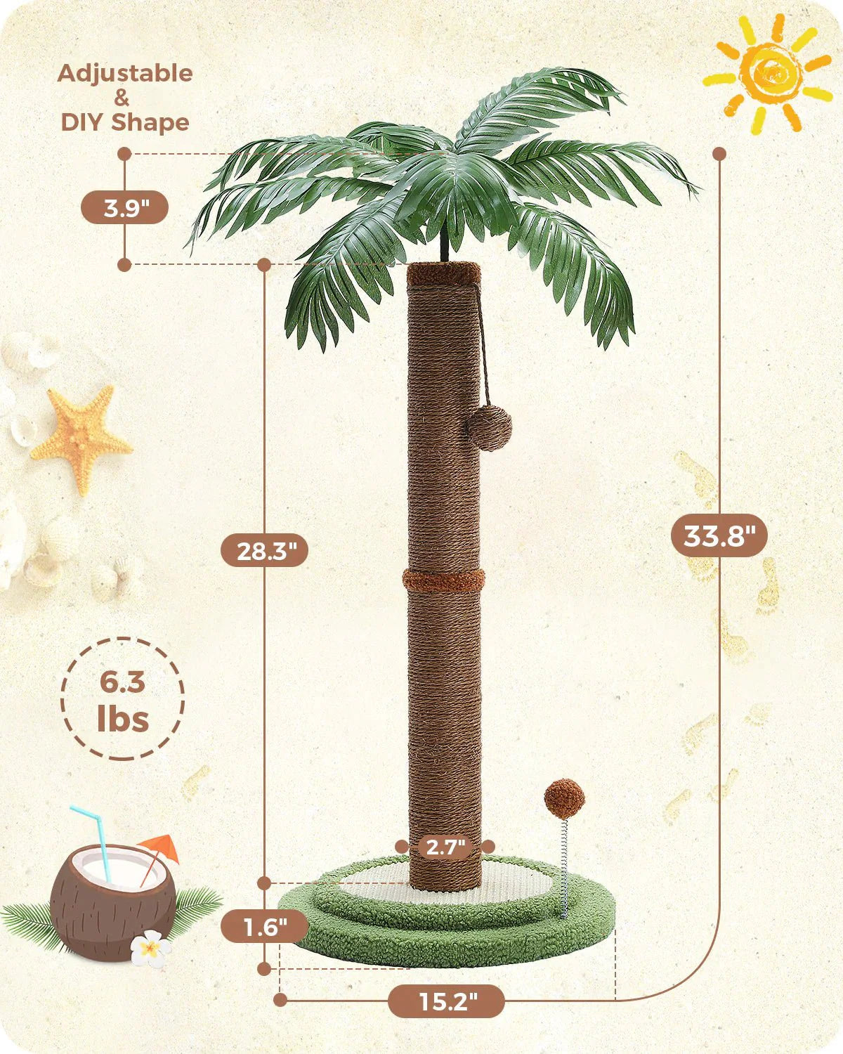 86cm Cat Tree Tower Scratching Post - Palm Tree-2