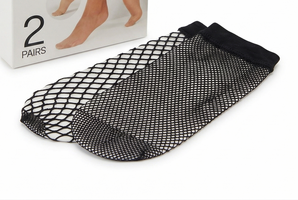 anko 2-Pairs Fishnet Anklets Socks in Black (One Size)