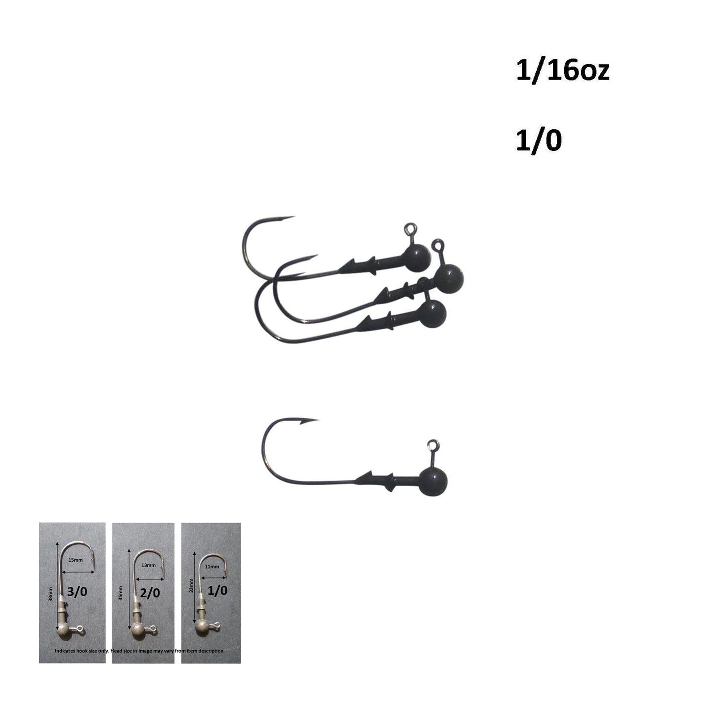 Vike 3/16 oz Round Jig Head with a Size 1/0 Hook Tungsten, 3 pack-1