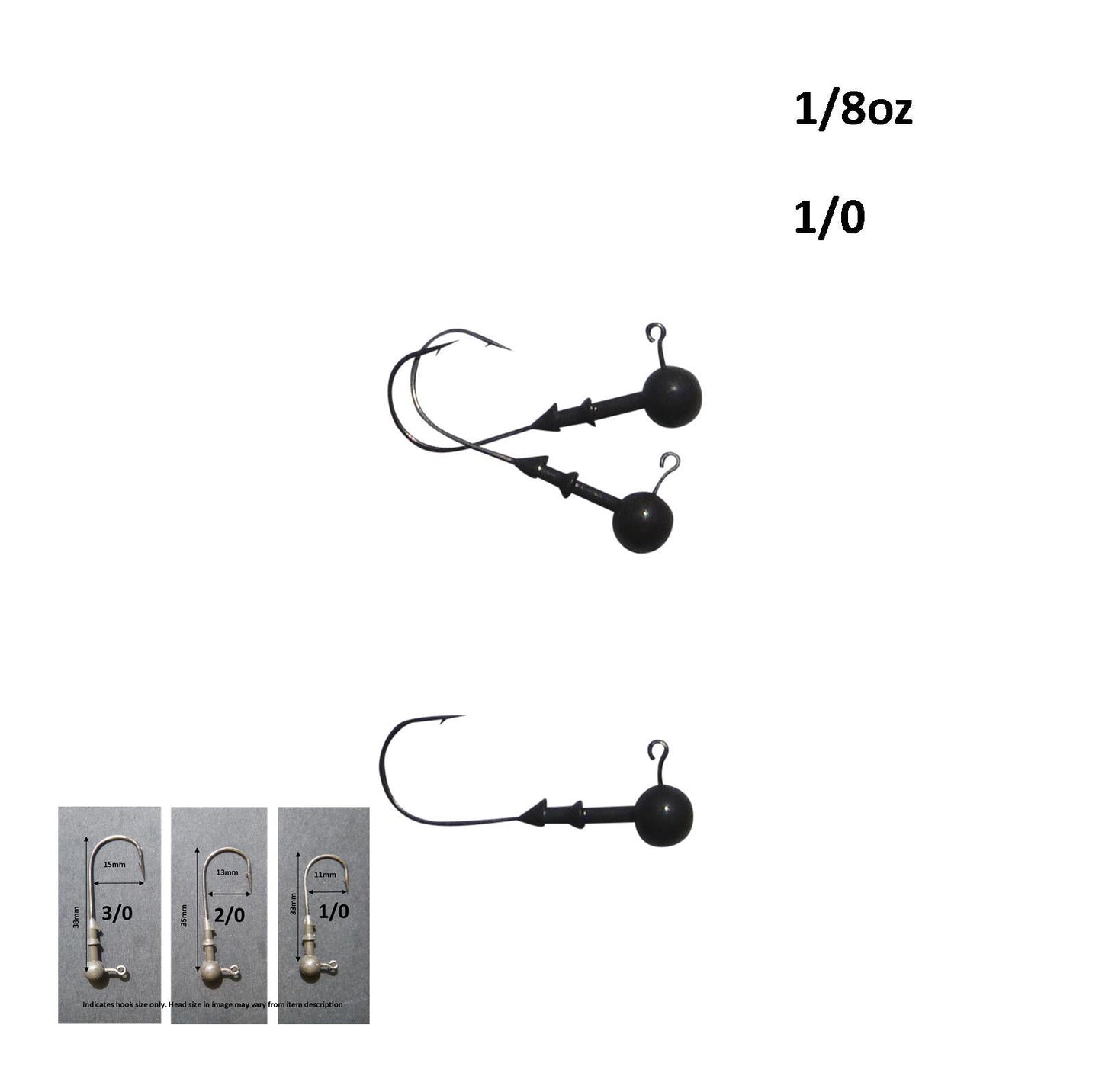 Vike 1/8 oz Round Jig Head with a Size 1/0 Hook Tungsten, 3 pack-1