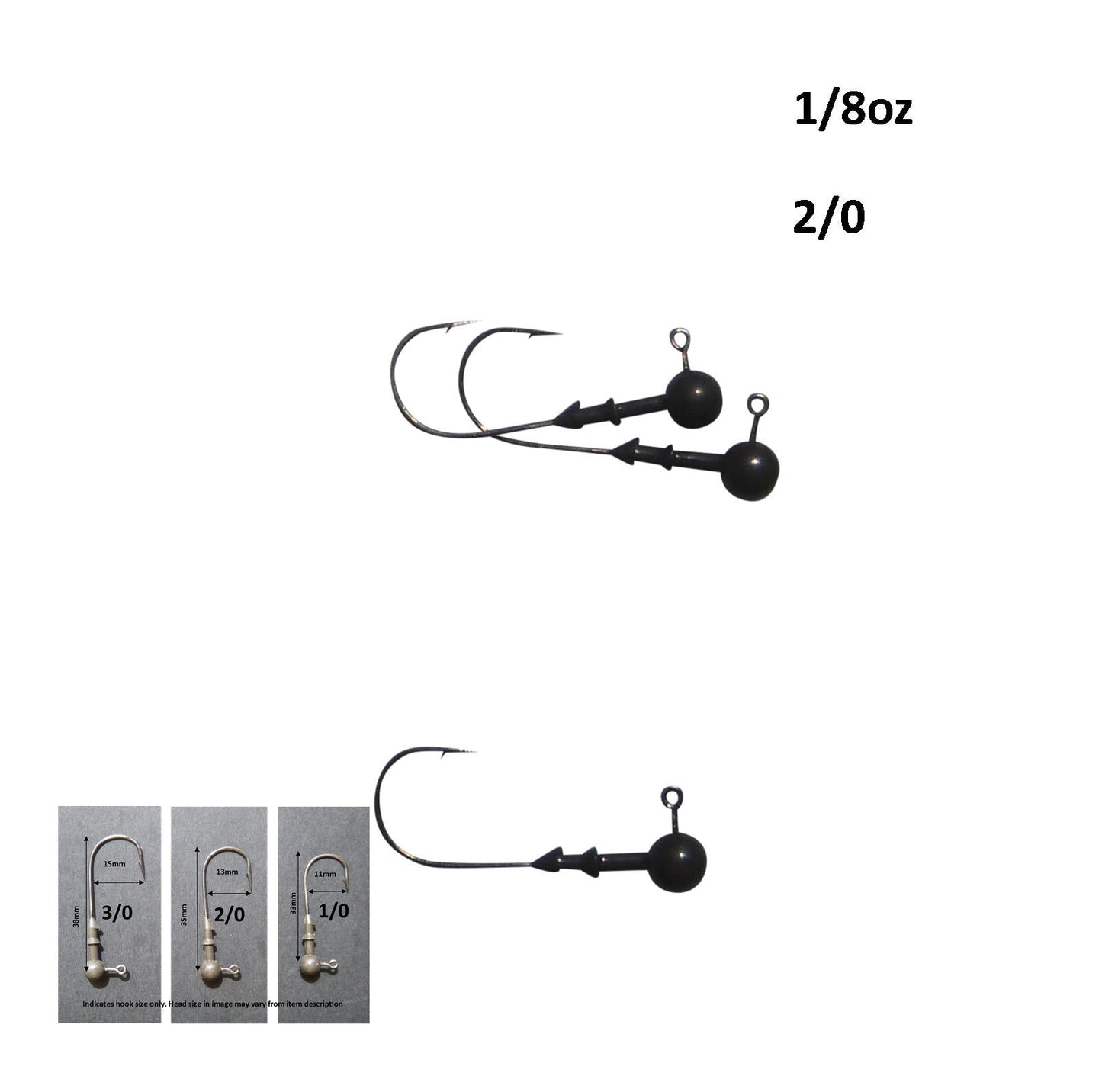 Vike 1/8 oz Round Jig Head with a Size 2/0 Hook Tungsten, 3 pack-1